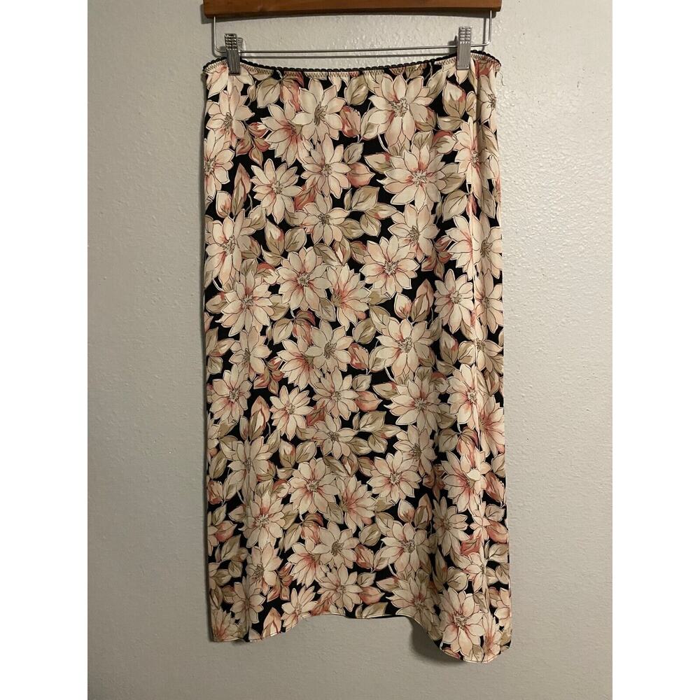 Charter Club Womens Skirt 10 Petite Black Floral Silk Chiffon Pull On Fairy Y2K